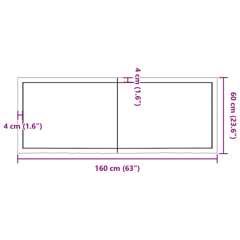 Bordplate mørkebrun 160x60x(2-4) cm behandlet heltre eik