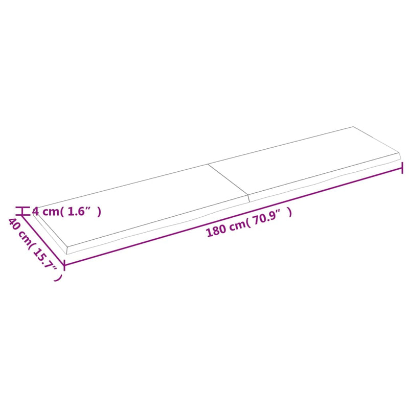 Bordplate mørkebrun 180x40x(2-4) cm behandlet heltre eik