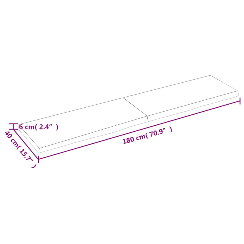 Bordplate mørkebrun 180x40x(2-6) cm behandlet heltre eik