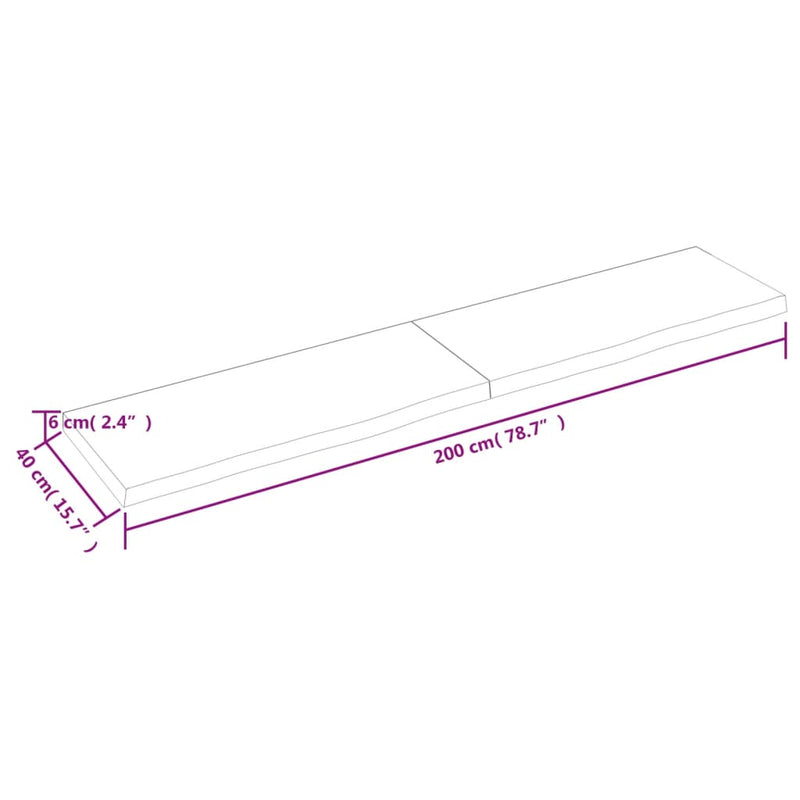 Bordplate mørkebrun 200x40x(2-6) cm behandlet heltre eik