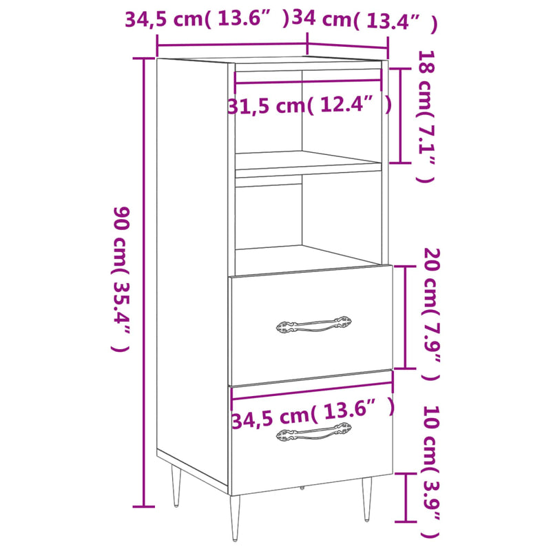 Skjenk sonoma eik 34,5x34x90 cm konstruert tre