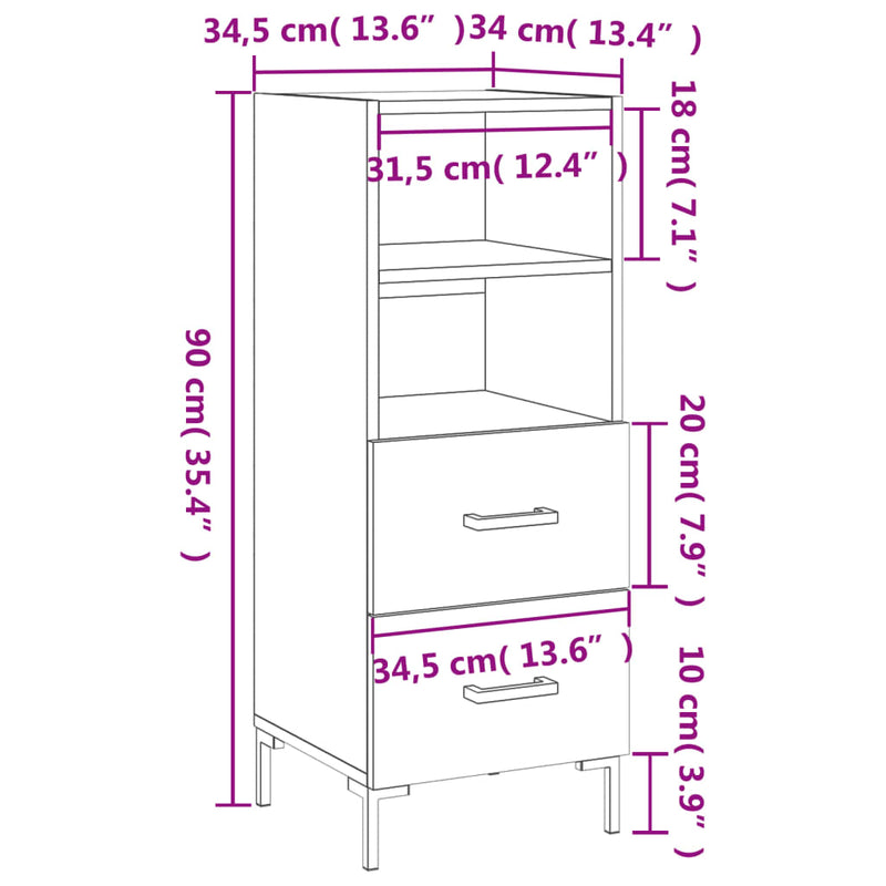 Skjenk sonoma eik 34,5x34x90 cm konstruert tre