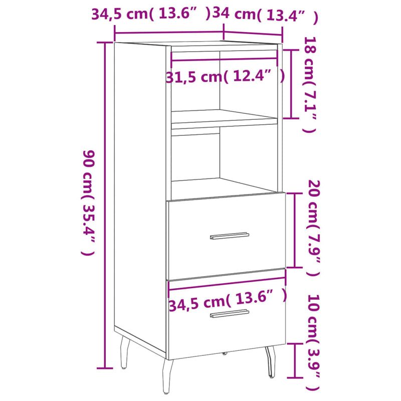 Skjenk hvit 34,5x34x90 cm konstruert tre