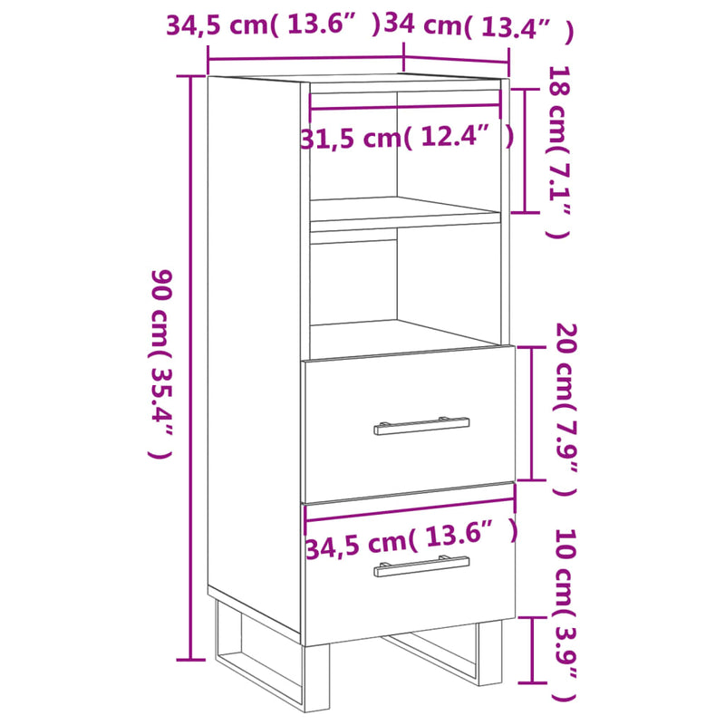 Skjenk brun eik 34,5x34x90 cm konstruert tre