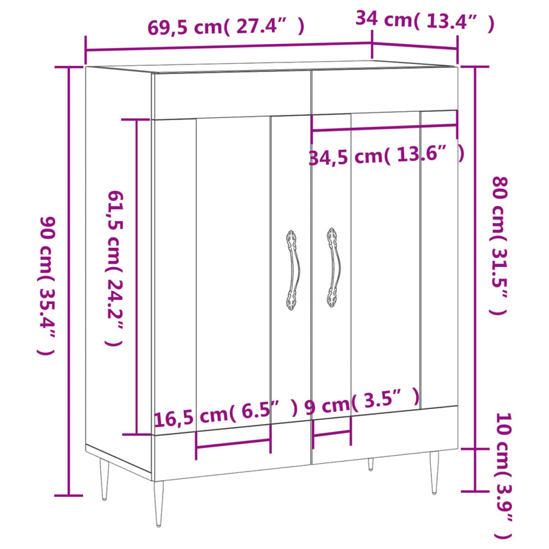 Skjenk hvit 69,5x34x90 cm konstruert tre