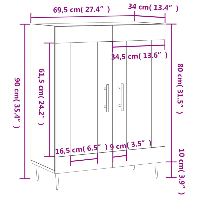 Skjenk hvit 69,5x34x90 cm konstruert tre