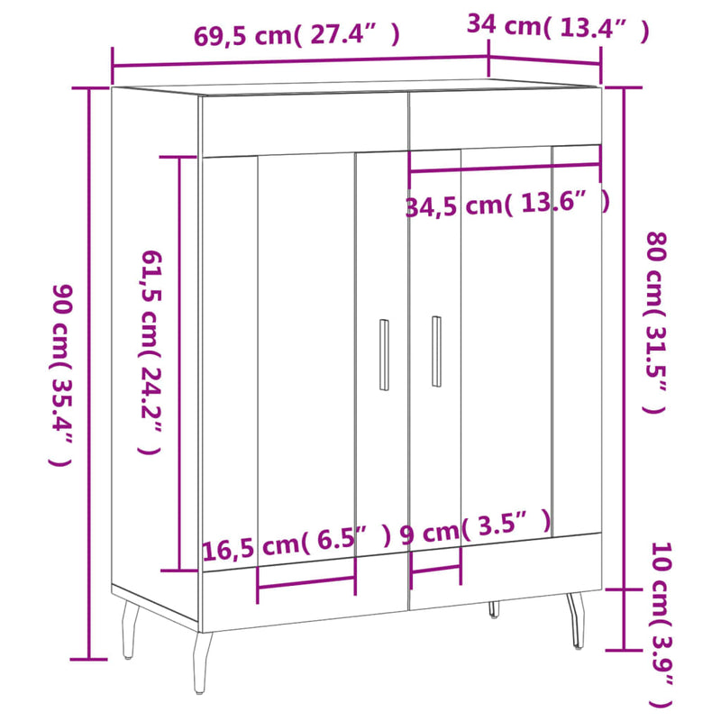 Skjenk svart 69,5x34x90 cm konstruert tre