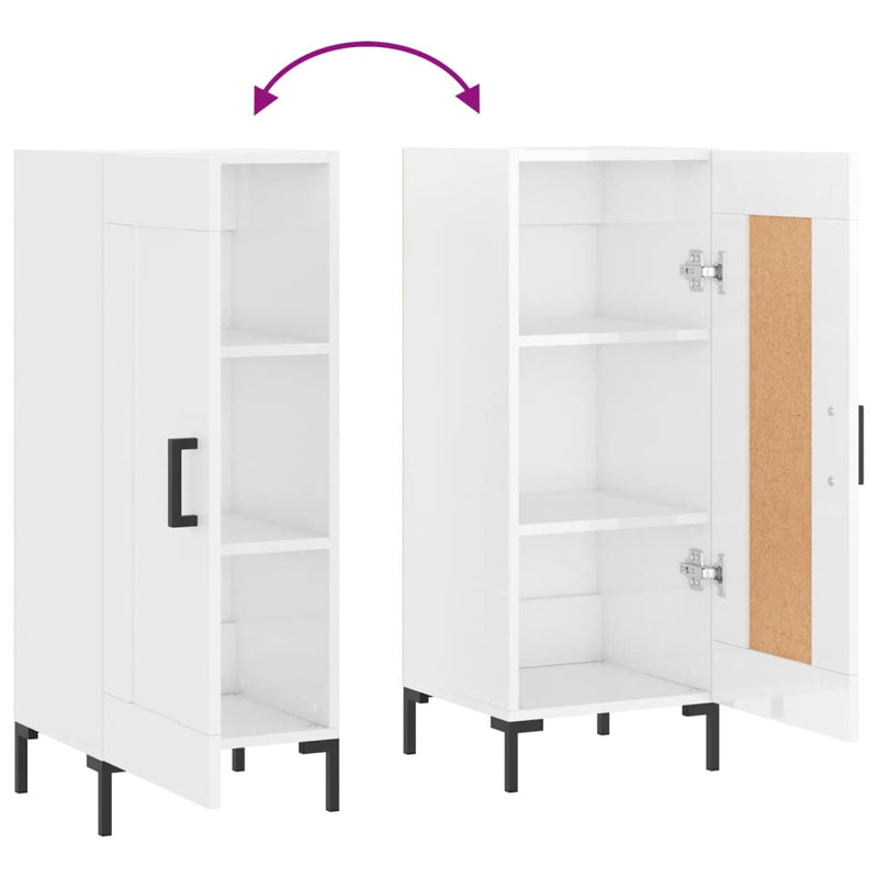 Skjenk høyglans hvit 34,5x34x90 cm konstruert tre