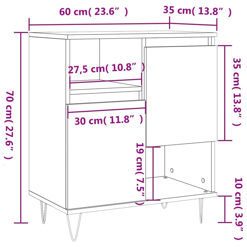 Skjenk høyglans hvit 60x35x70 cm konstruert tre