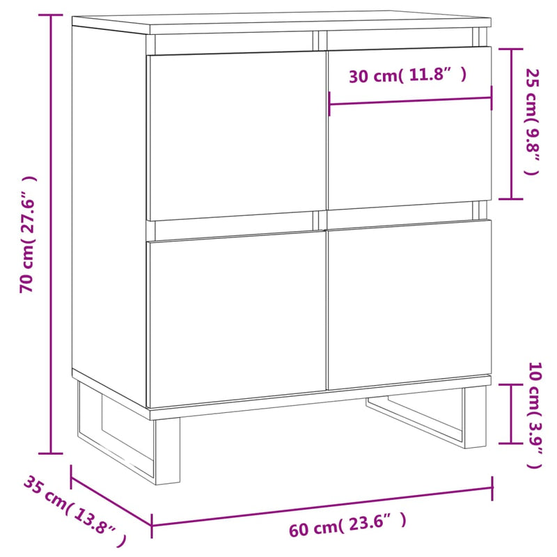 Skjenk brun eik 60x35x70 cm konstruert tre