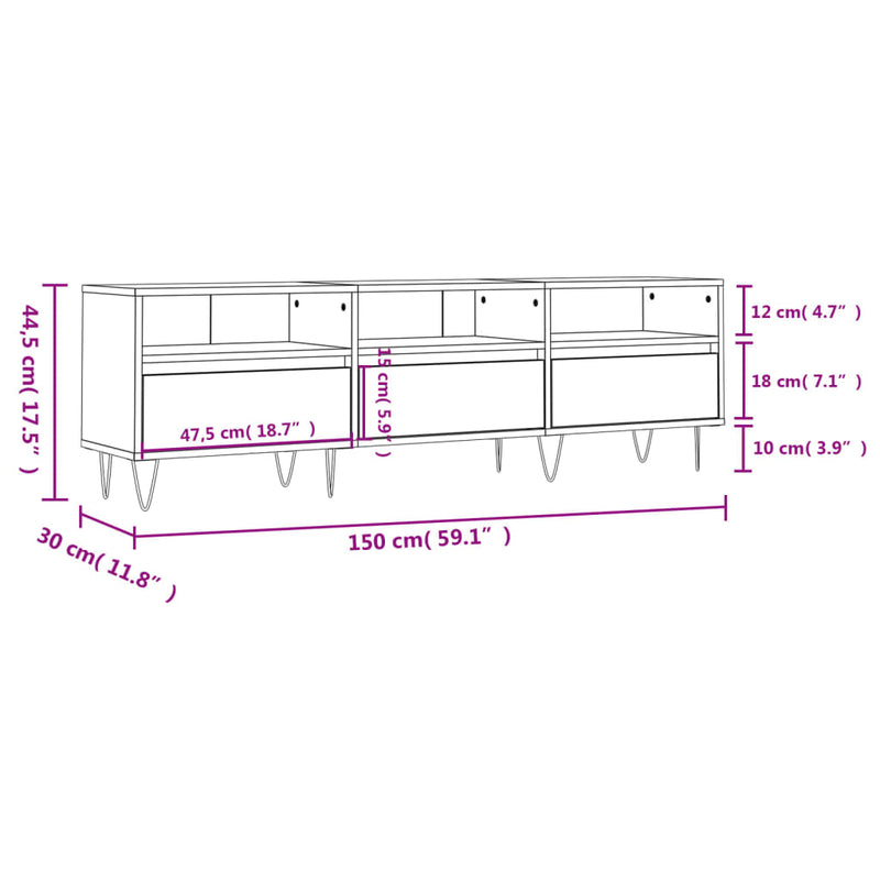 TV-benk svart 150x30x44,5 cm konstruert tre