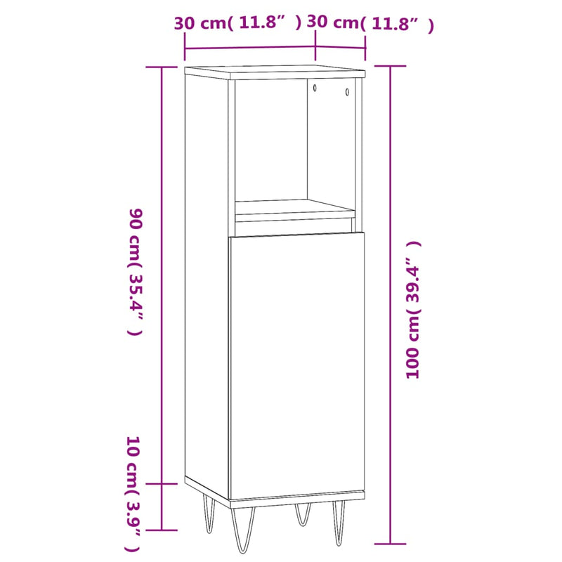 Baderomsskap hvit 30x30x100 cm konstruert tre