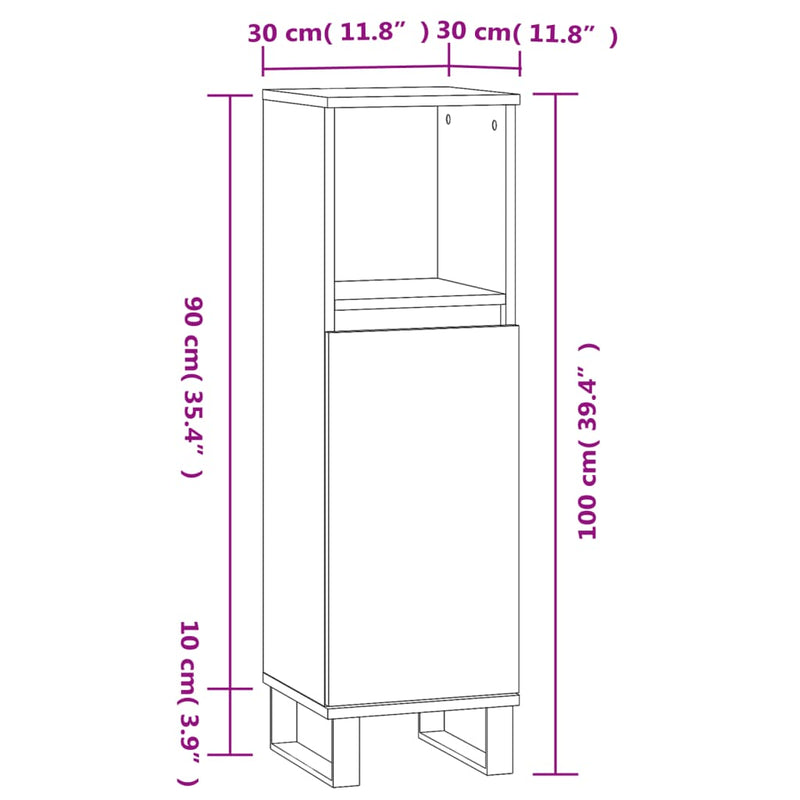 Baderomsskap røkt eik 30x30x100 cm konstruert tre