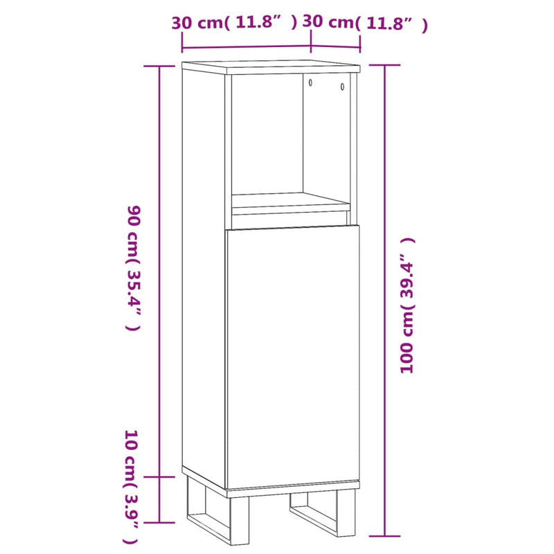 Baderomsskap grå sonoma eik 30x30x100 cm konstruert tre