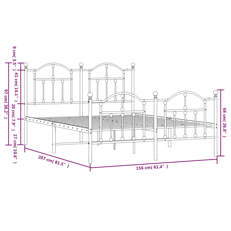 Sengeramme i metall med hode- og fotgavl hvit 150x200 cm