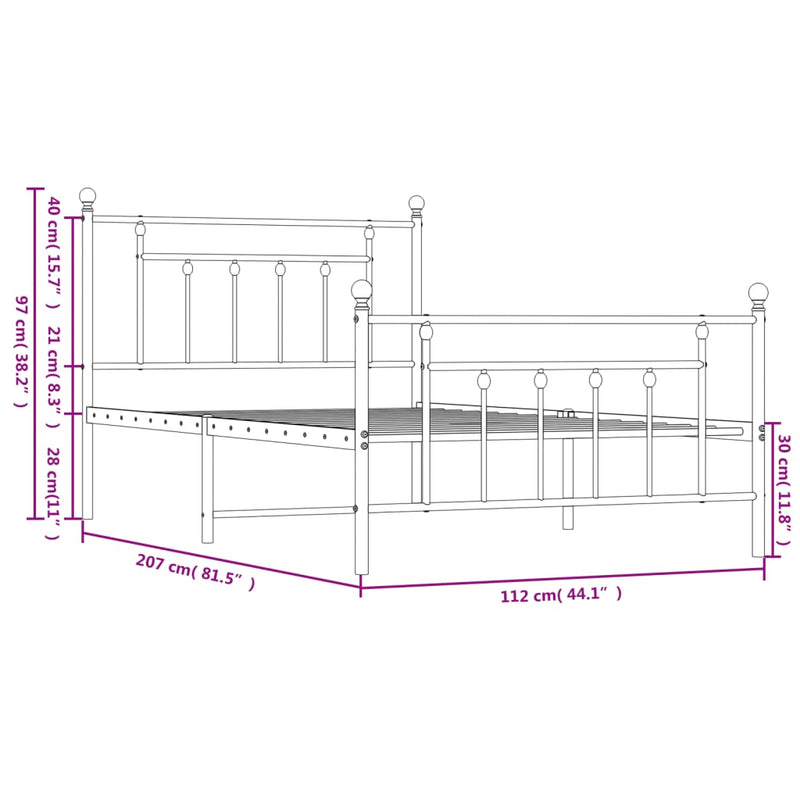 Sengeramme i metall med hode- og fotgavl hvit 107x203 cm