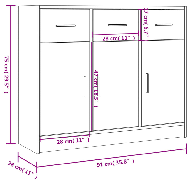 Skjenk svart 91x28x75 cm konstruert tre