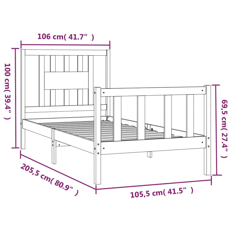 Sengeramme med hodegavl heltre furu 100x200 cm