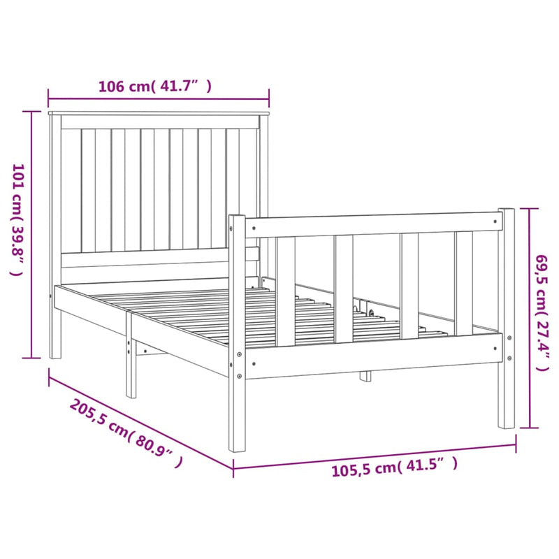 Sengeramme med hodegavl 100x200 cm heltre furu