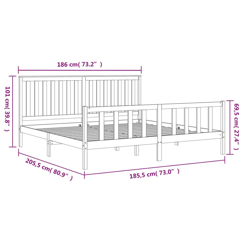 Sengeramme med hodegavl 180x200 cm heltre furu super king