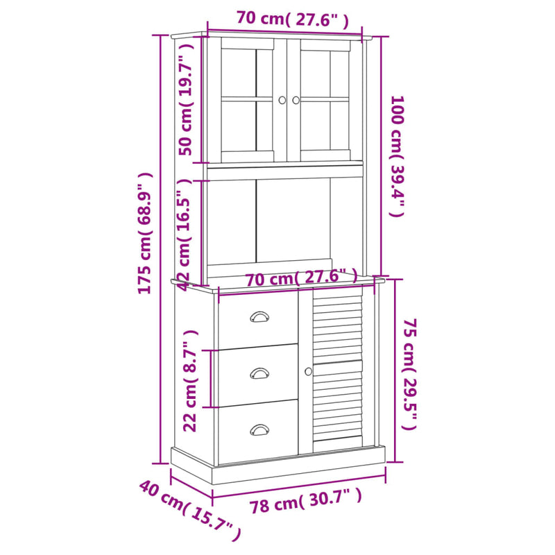 Highboard VIGO hvit 78x40x175 cm heltre furu