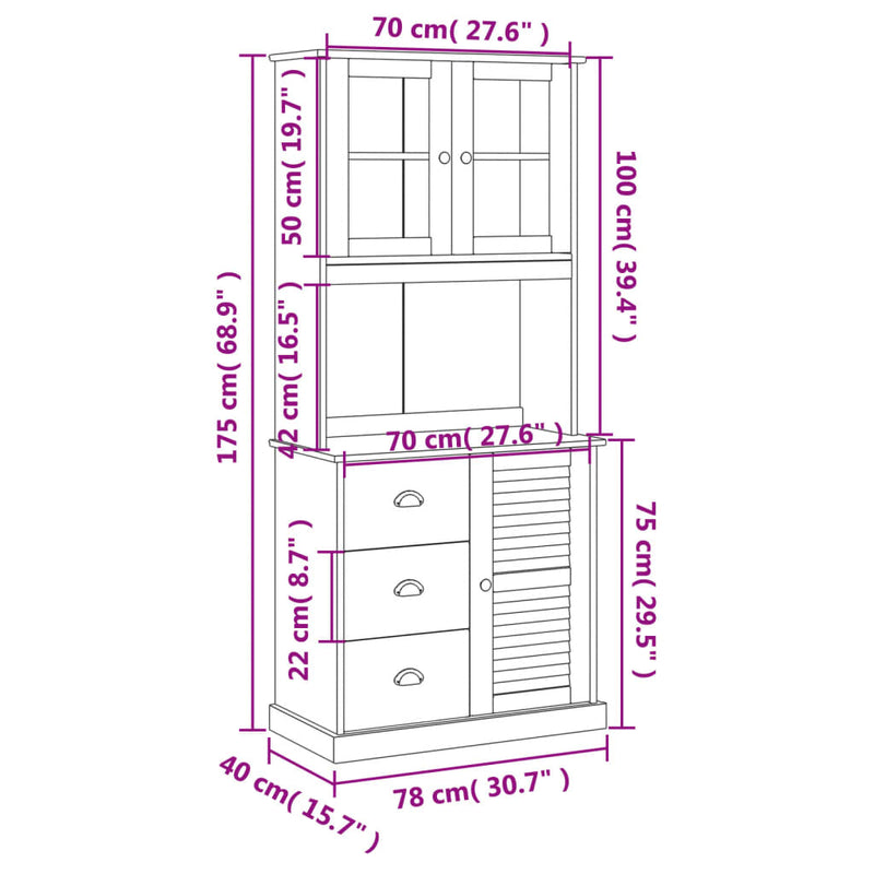 Highboard VIGO grå 78x40x175 cm heltre furu