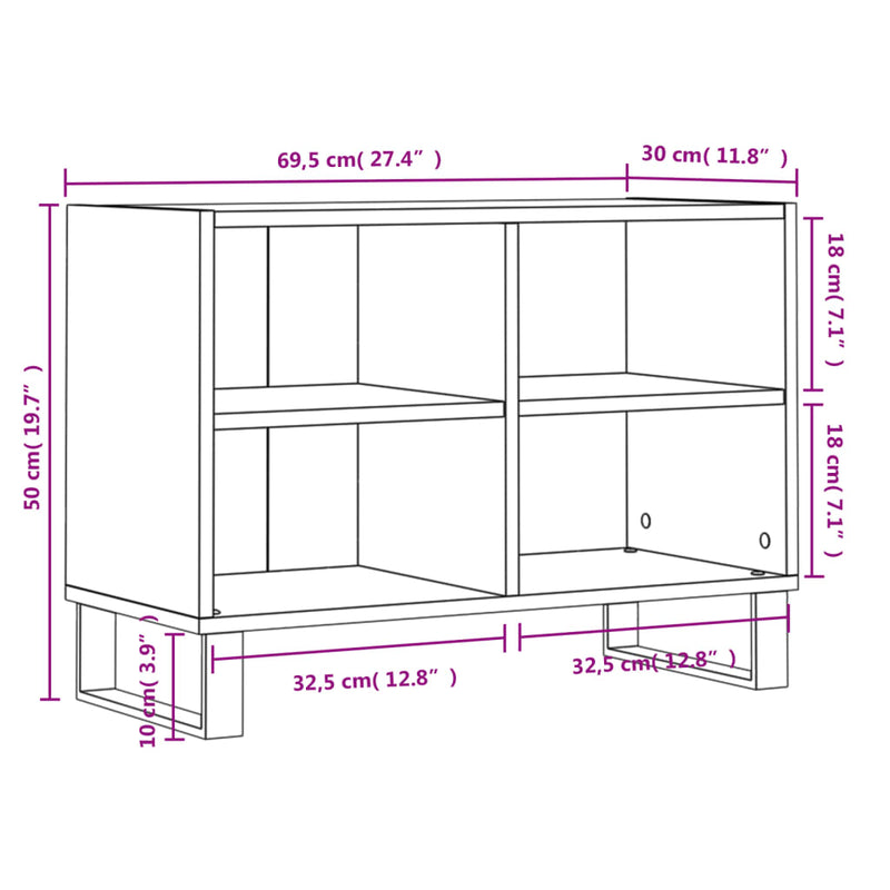 TV-benk brun eik 69,5x30x50 cm konstruert tre