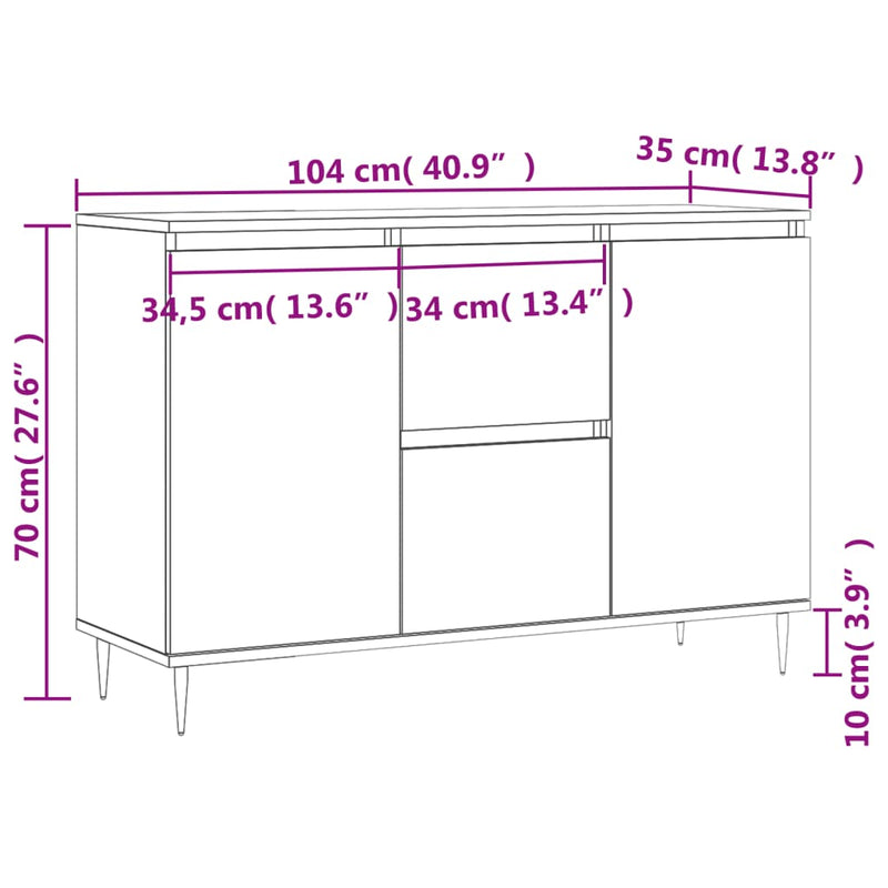 Skjenk brun eik 104x35x70 cm konstruert tre