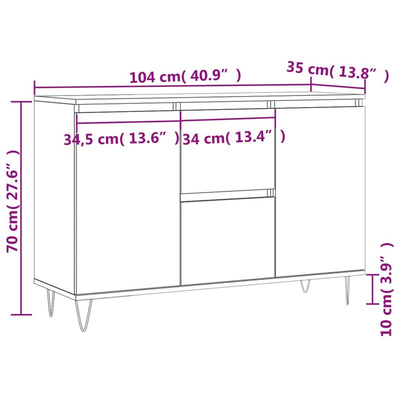 Skjenk hvit 104x35x70 cm konstruert tre