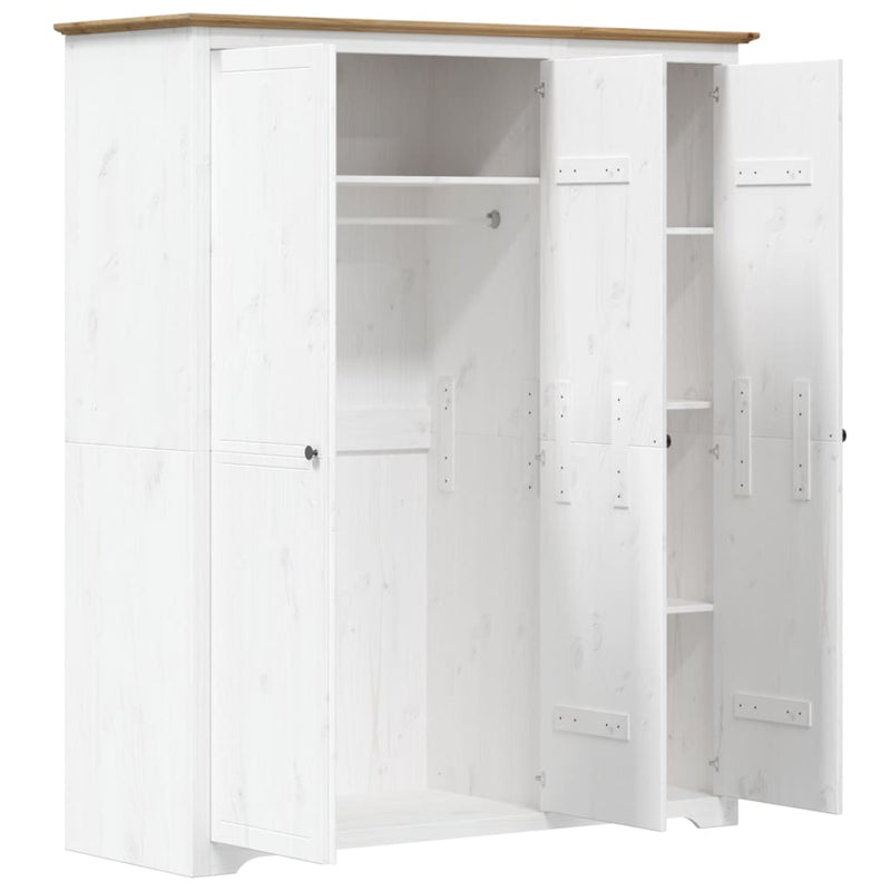 Garderobe BODO hvit og brun 146x53,5x173 cm heltre furu