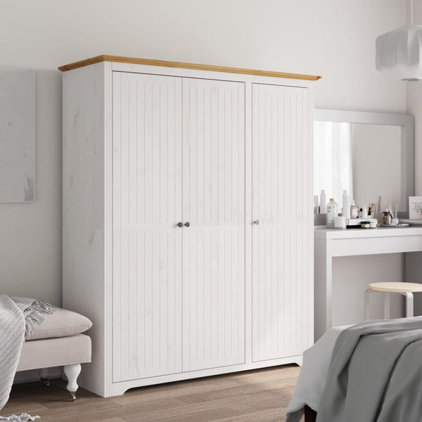 Garderobe BODO hvit og brun 146x53,5x173 cm heltre furu