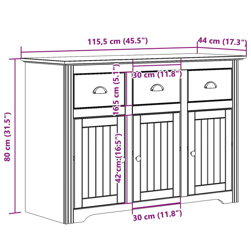 Garderobe BODO hvit 115,5x44x80 cm heltre furu