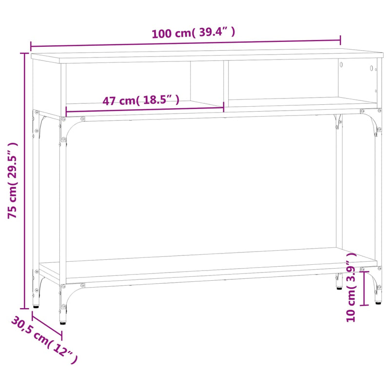 Konsollbord svart 100x30,5x75 cm konstruert tre