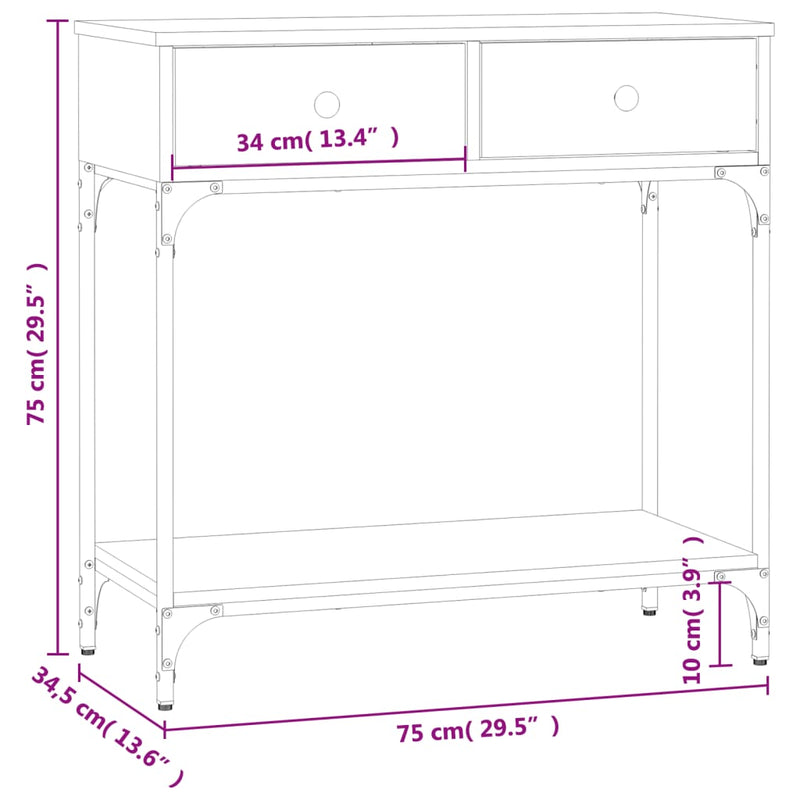 Konsollbord svart 75x34,5x75 cm konstruert tre