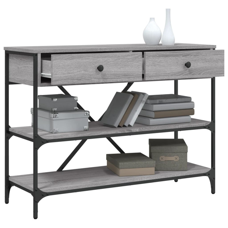 Konsollbord med skuffer og hyller grå sonoma konstruert tre