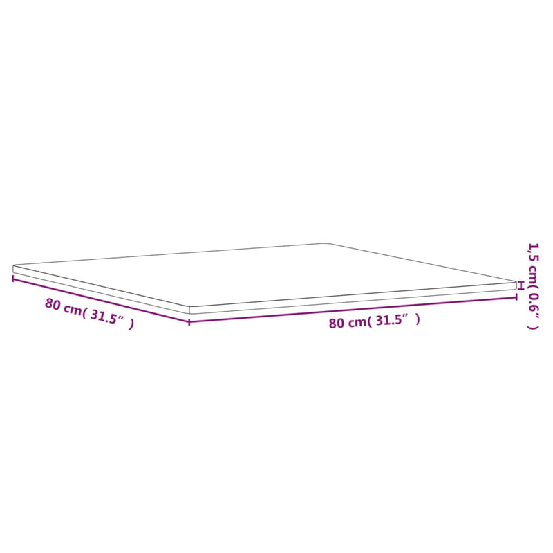 Bordplate 80x80x1,5 cm firkantet heltre bøketre