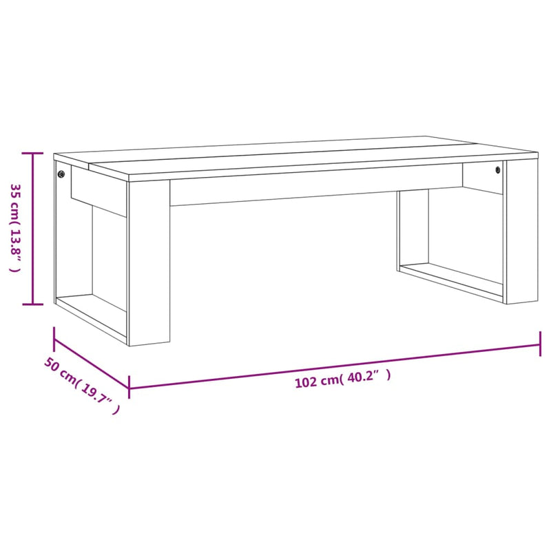 Salongbord røkt eik 102x50x35 cm konstruert tre