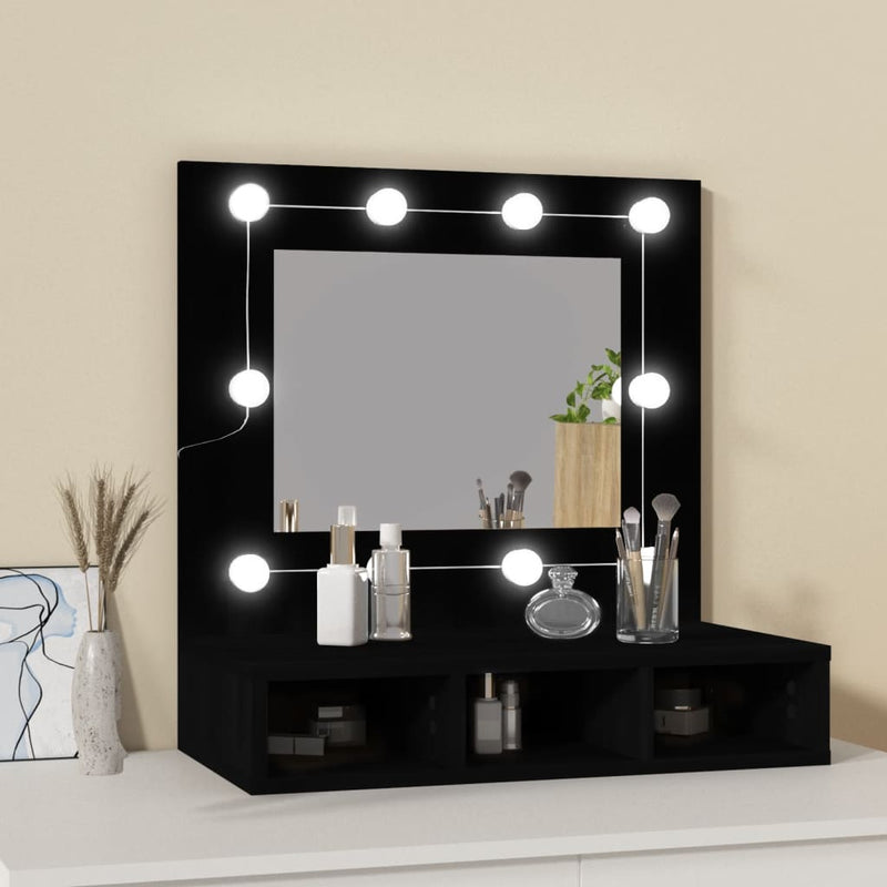 Speilskap med LED svart 60x31,5x62 cm