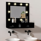 Speilskap med LED svart 60x31,5x62 cm