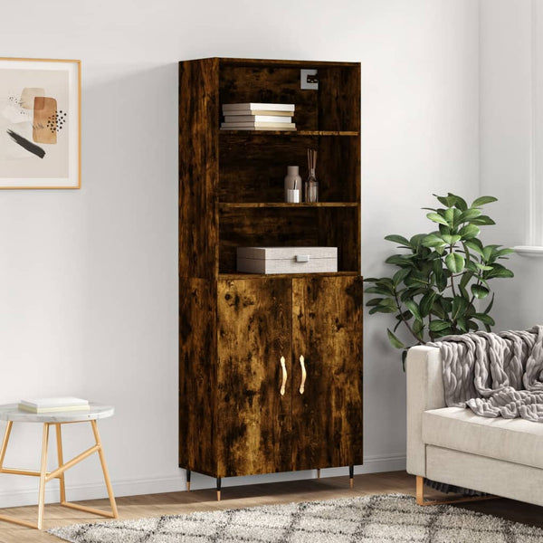 Highboard røkt eik 69,5x34x180 cm konstruert tre