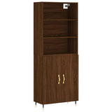 Highboard brun eik 69,5x34x180 cm konstruert tre