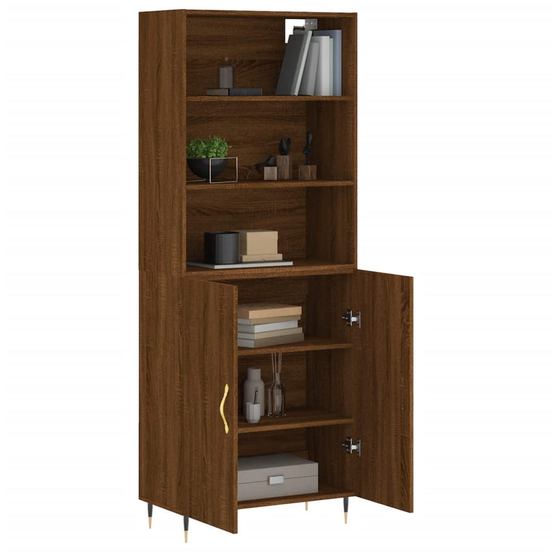 Highboard brun eik 69,5x34x180 cm konstruert tre