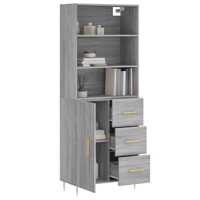 Highboard grå sonoma 69,5x34x180 cm konstruert tre