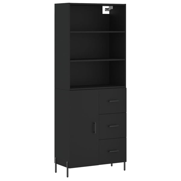 Highboard svart 69,5x34x180 cm konstruert tre