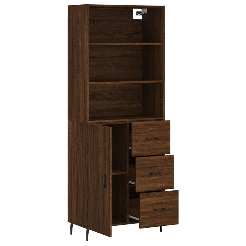 Highboard brun eik 69,5x34x180 cm konstruert tre