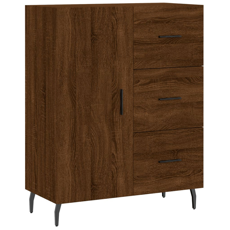 Highboard brun eik 69,5x34x180 cm konstruert tre