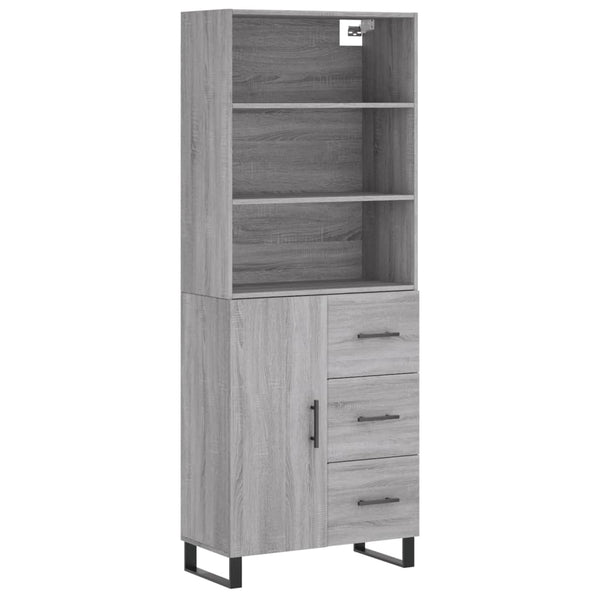 Highboard grå sonoma 69,5x34x180 cm konstruert tre