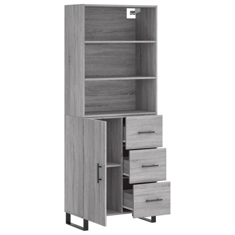 Highboard grå sonoma 69,5x34x180 cm konstruert tre