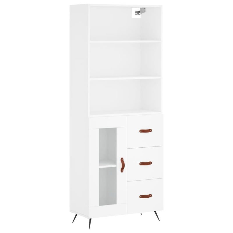 Highboard hvit 69,5x34x180 cm konstruert tre