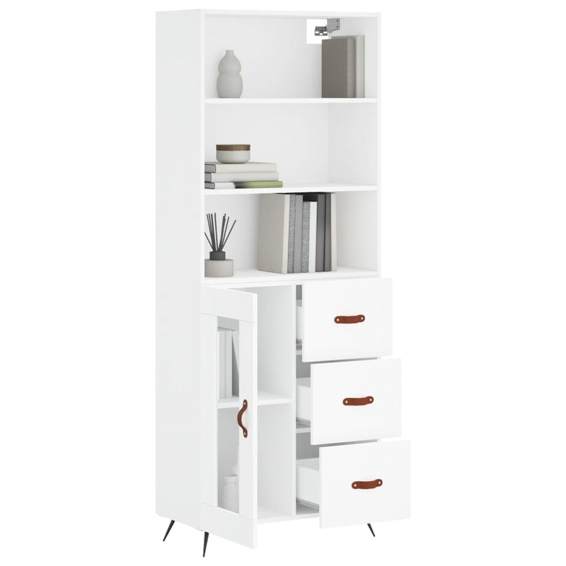 Highboard hvit 69,5x34x180 cm konstruert tre